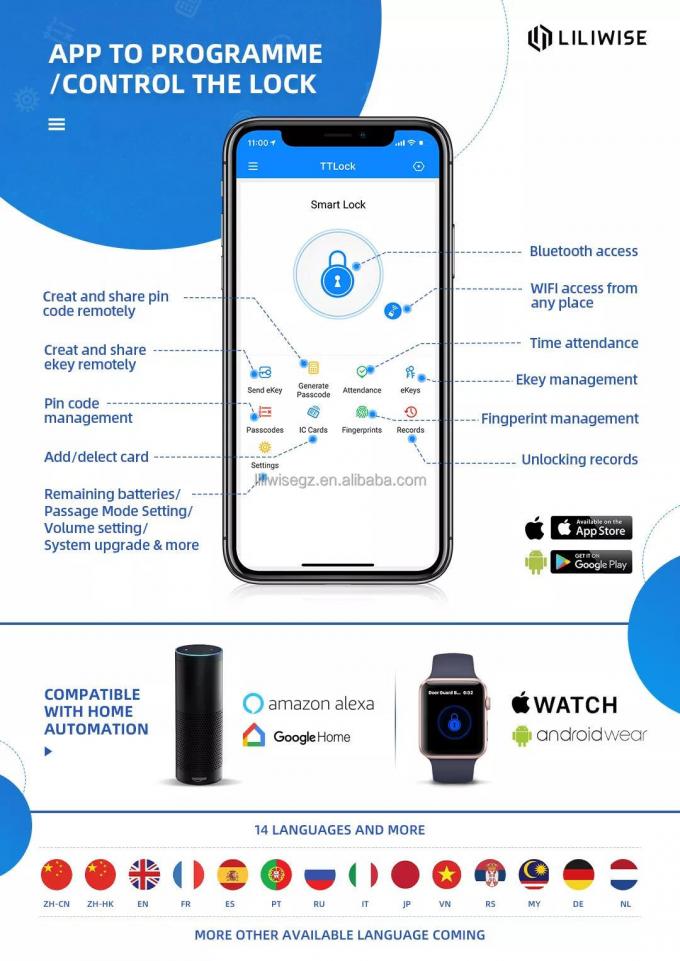 Liliwise Security Electronic Fingerprint Smart Digital Door Lock Outdoor Use Slim Aluminum Fingerprint Door Lock with APP 4