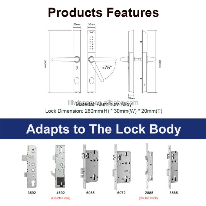 Liliwise কাস্টম ওয়াটারপ্রুফ অ্যালুমিনিয়াম ইলেকট্রনিক আউটডোর লক Tuya Ttlock Matter স্মার্ট লক Keyless Slim স্মার্ট ডোর লক 12