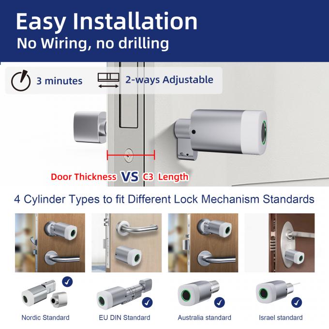 লিলিওয়াইজ ফিঙ্গারপ্রিন্ট আরএফআইডি কার্ড ওয়াটারপ্রুফ ডোর লক অ্যাডজাস্টেবল ওয়াইফাই বিএলই টুয়া টিটিলক স্মার্ট সিলিন্ডার লক, পুরাতন মেকানিক্যাল লক পরিবর্তনের জন্য 3