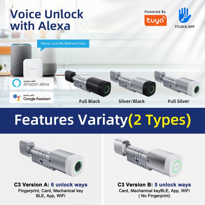 লিলিওয়াইজ ফিঙ্গারপ্রিন্ট আরএফআইডি কার্ড ওয়াটারপ্রুফ ডোর লক অ্যাডজাস্টেবল ওয়াইফাই বিএলই টুয়া টিটিলক স্মার্ট সিলিন্ডার লক, পুরাতন মেকানিক্যাল লক পরিবর্তনের জন্য 2